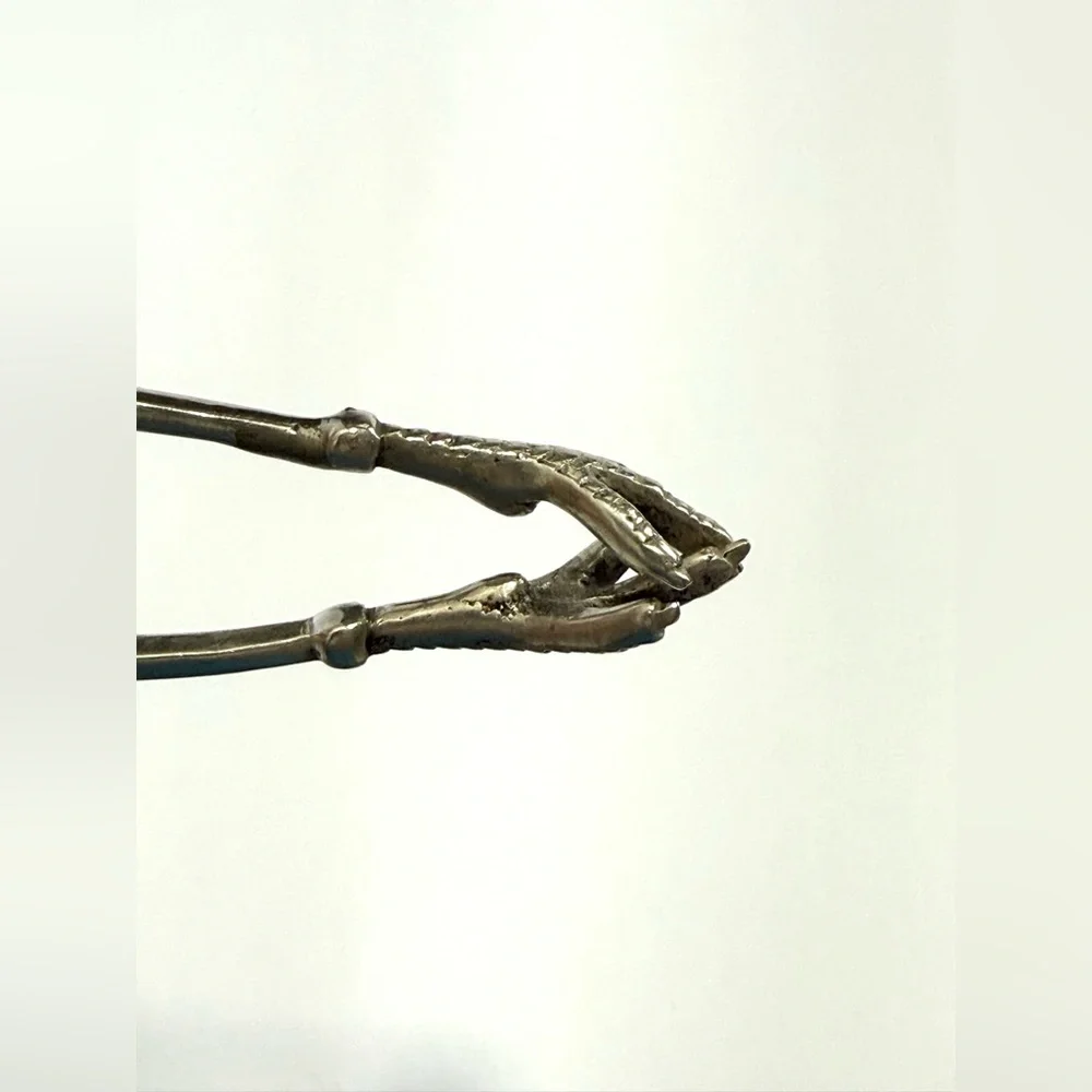Antique Victorian Austrian 800 Silver 34g Sugar Cube Tongs Bird Claw Gothic